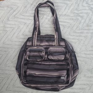 Lug puddle jumper carryall tote bag brown striped